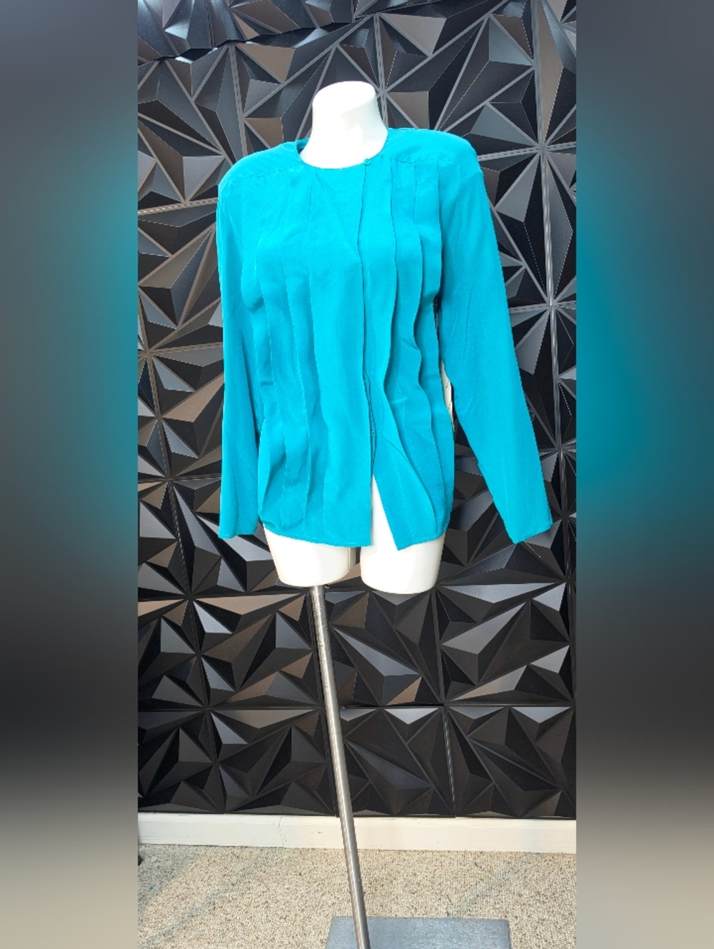 Argenti Teal Pleated Front Long Sleeve Top